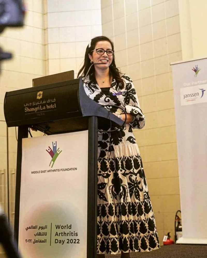 Dr Ghita Harifi at a medical recognition event.